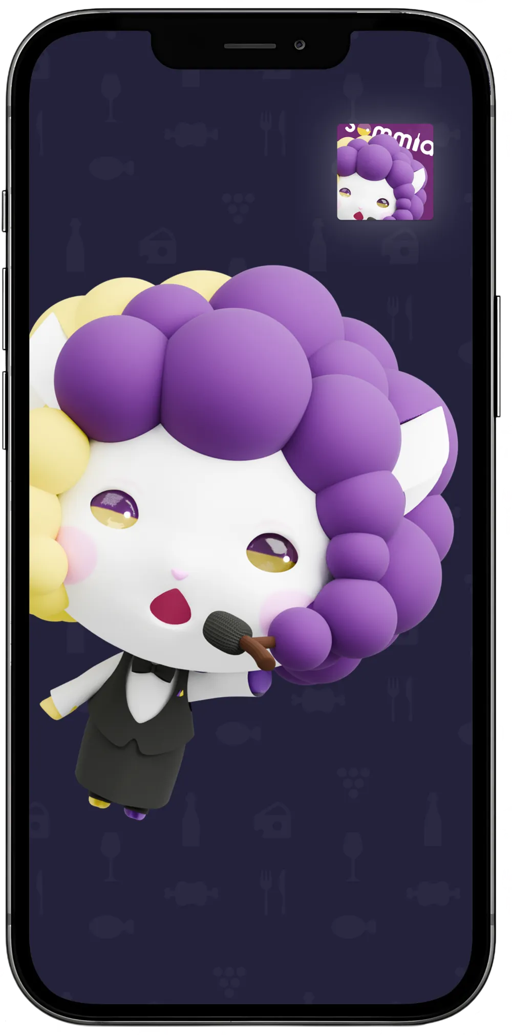 Sommiaアプリの画面(マスコットのソムミア)